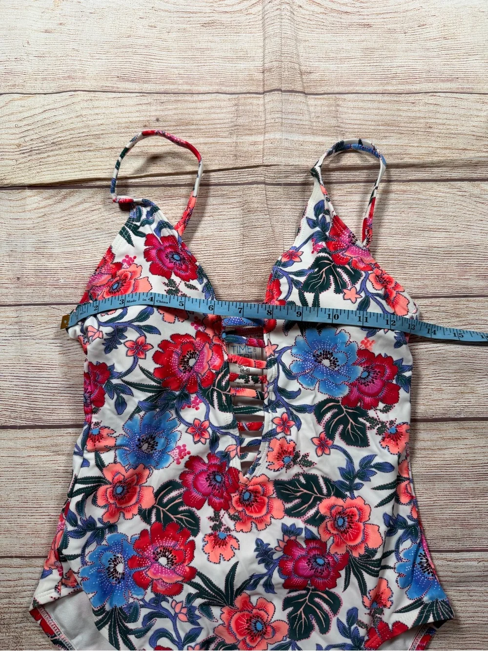 NWOT Floral One-Piece Swimsuit Ladder Front in White,‎ Pink & Blue